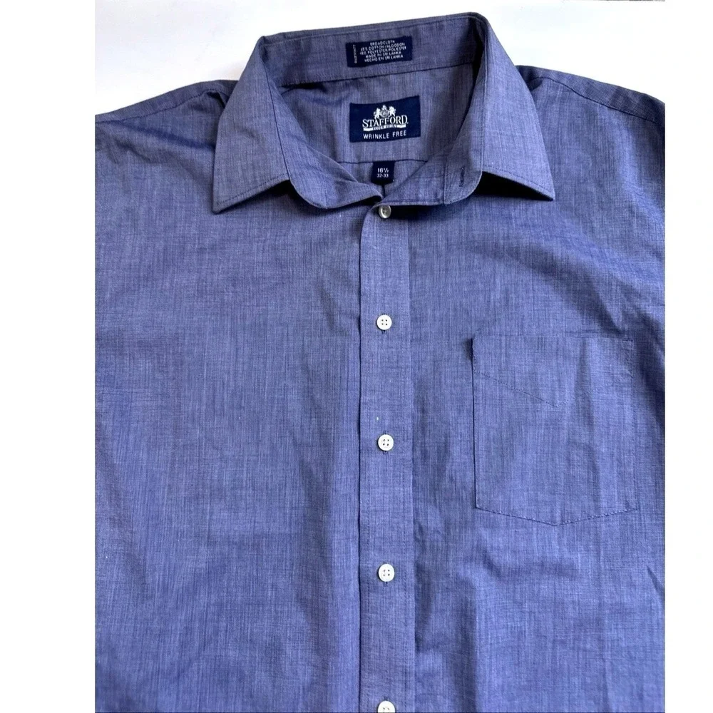 Mens Dress Shirt Long‎ Sleeve Blue Striped Button Down Classic Fit Casual Office